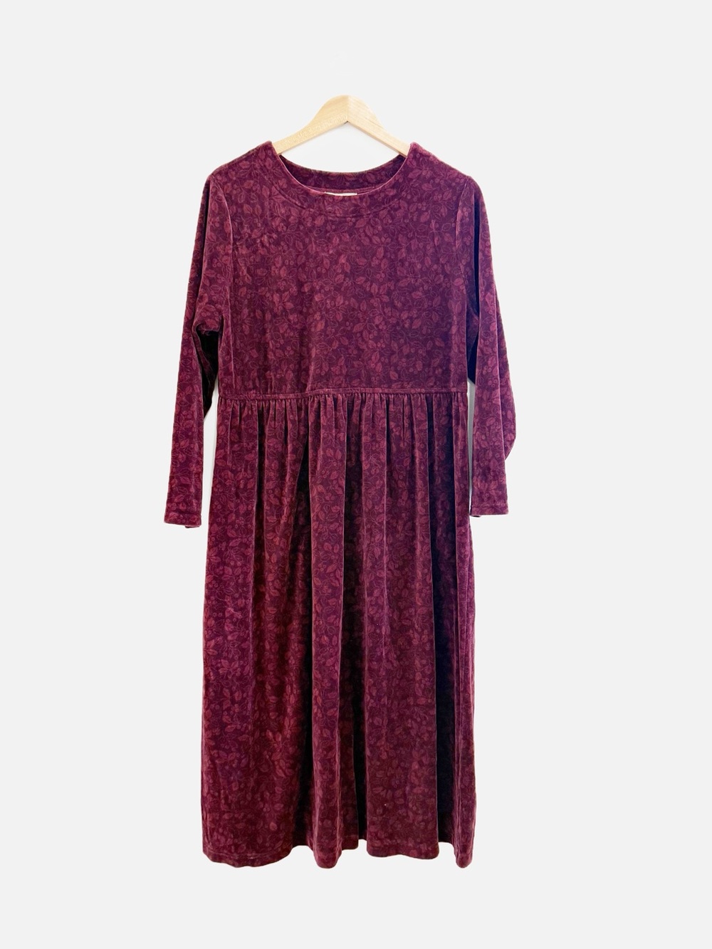 L.L.Bean Burgundy Velour Floral Midi Dress Women's Petite 18 Vintage 90s Y2K